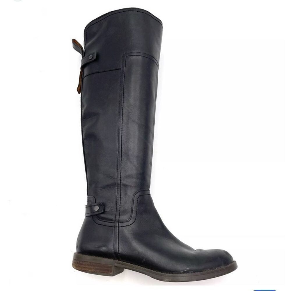Franco Sarto Black Leather Wide Calf Zip Up Boots, Size 7. Flat Heel